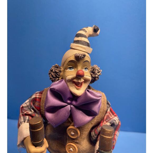 Vintage Circus Clown Figurine with Maracas Unicycle Hand-Painted 12" Multicolor - Picture 7 of 12